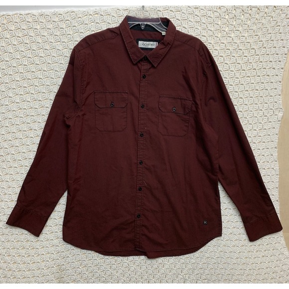 Depart West Shirt Mens XL Burgundy Long Sleeve Button Up Front Pocket - Picture 1 of 9